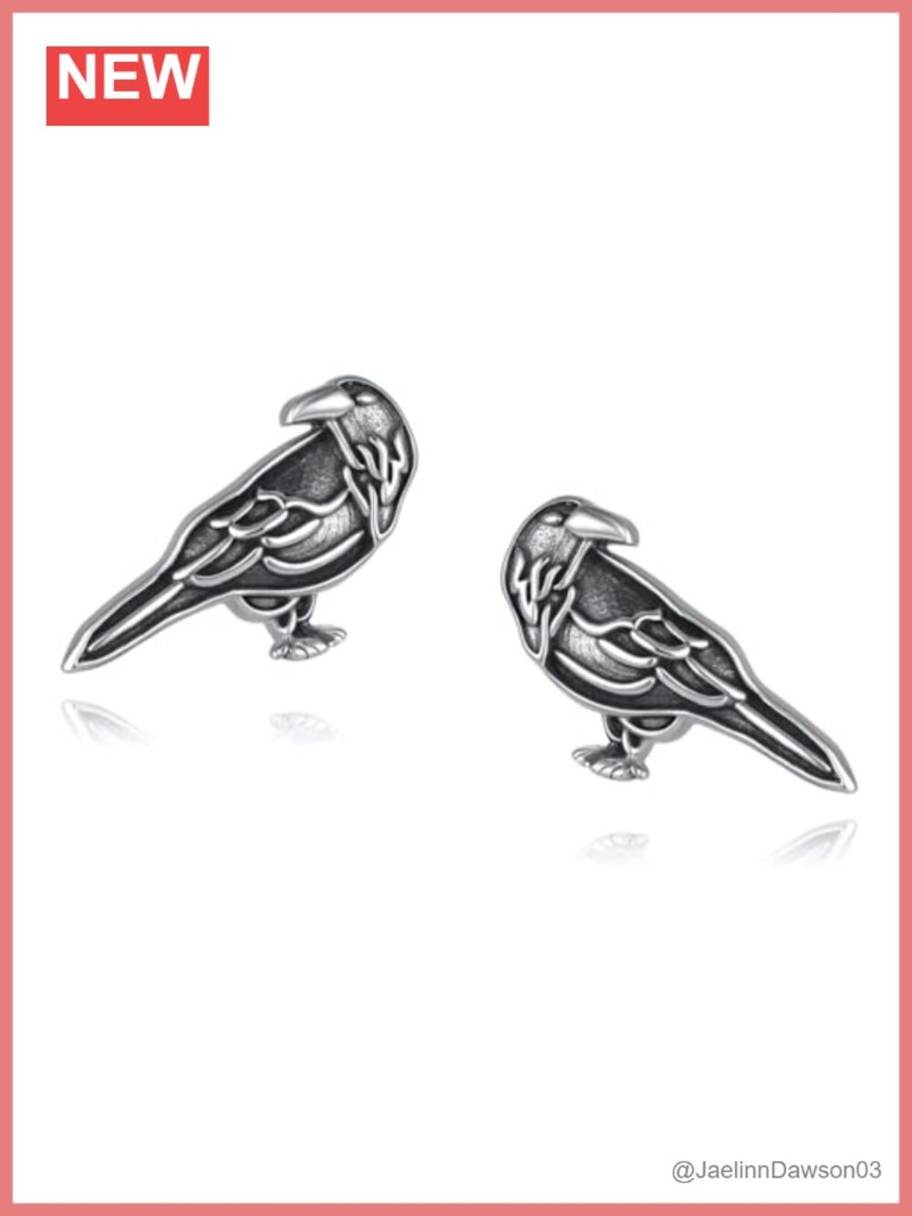 Raven Stud Earrings Metal Oxidized Finish Bird Jewelry Gift for Women